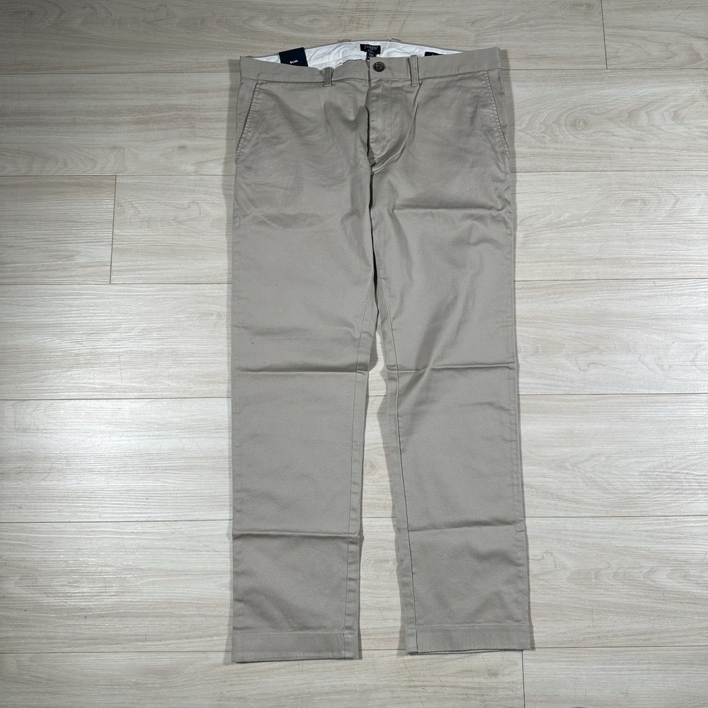 NWT J.Crew Slim Chino Pants Size 34x30 Men Flex Khaki Cotton Preppy Flat Front